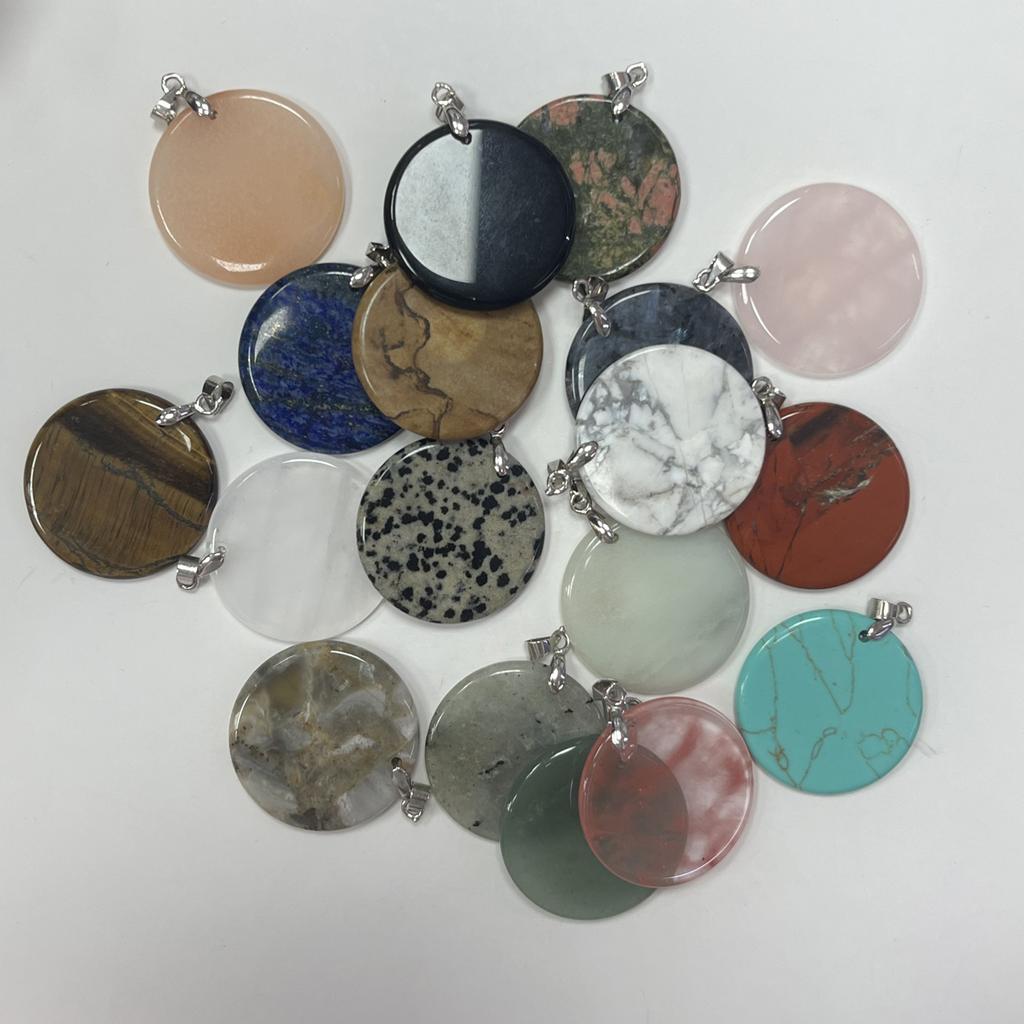 3Pcs, Energy Natural Stone Gemstone Round Pendants, DIY Jewelry Making Charms for Necklace, Bracelet, and Craft Accessories, Unique Gifts 30×30mm