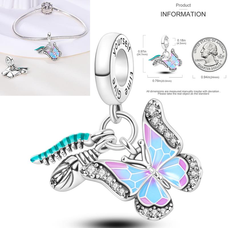 Copper Dragonfly Butterfly Pendant Charms Bead Fit Original Bracelet Bangle Women Jewelry Girl Making Beads