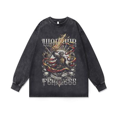 European And American High Street Vintage Vintage Printed Long Sleeve T-Shirt Men'S And Women'S Oversize Base Shirt Top