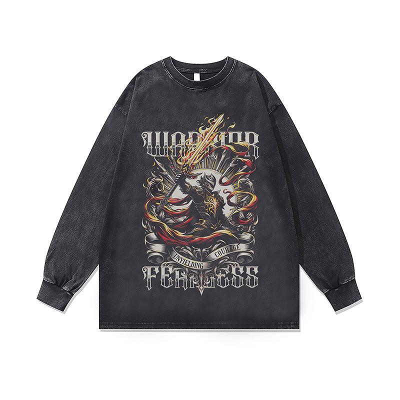 Amerikanische Trendmarke Vintage Retro Racing Digitaler Direktdruck Reine Baumwolle Gewaschen Locker Langarm-T-Shirt Herren