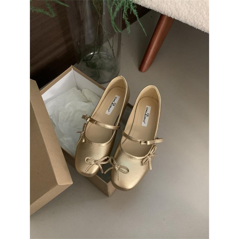 

Gentle evening breeze with skirt Mary Jane shoes girl 2025 new niche bow ballet shoes fairy single shoes 39 золотой