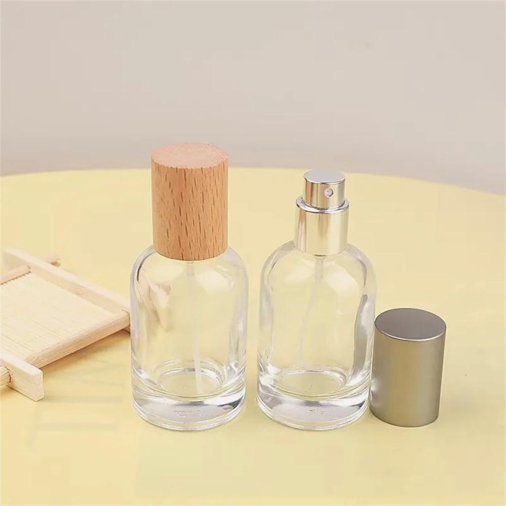 30ML-100ML Glass Perfume Bottle Spray Bottle Wood Cap Fine Mist Sub-bottle Dispenser Atomizer Essential Oil Cosmetic Container