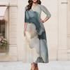Women Plus Size Keyhole Neck 3 4 Sleeve Abstract Print Long Maxi Dress
