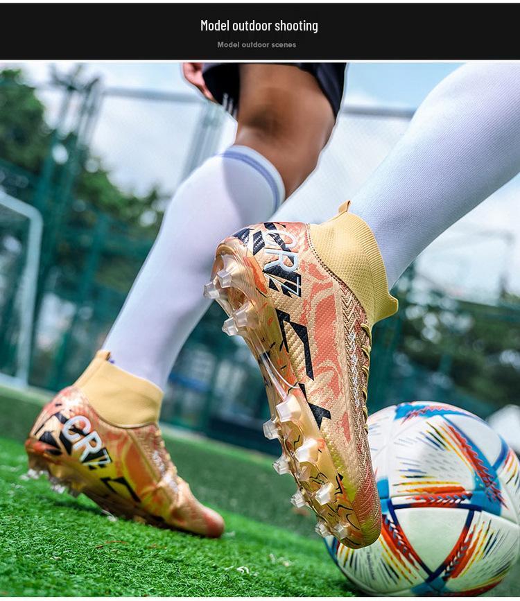 Unisex High-Top Football Shoes for Artificial Turf with Long Spikes, Suitable for Students and Adults, Ideal for Training and Matches.