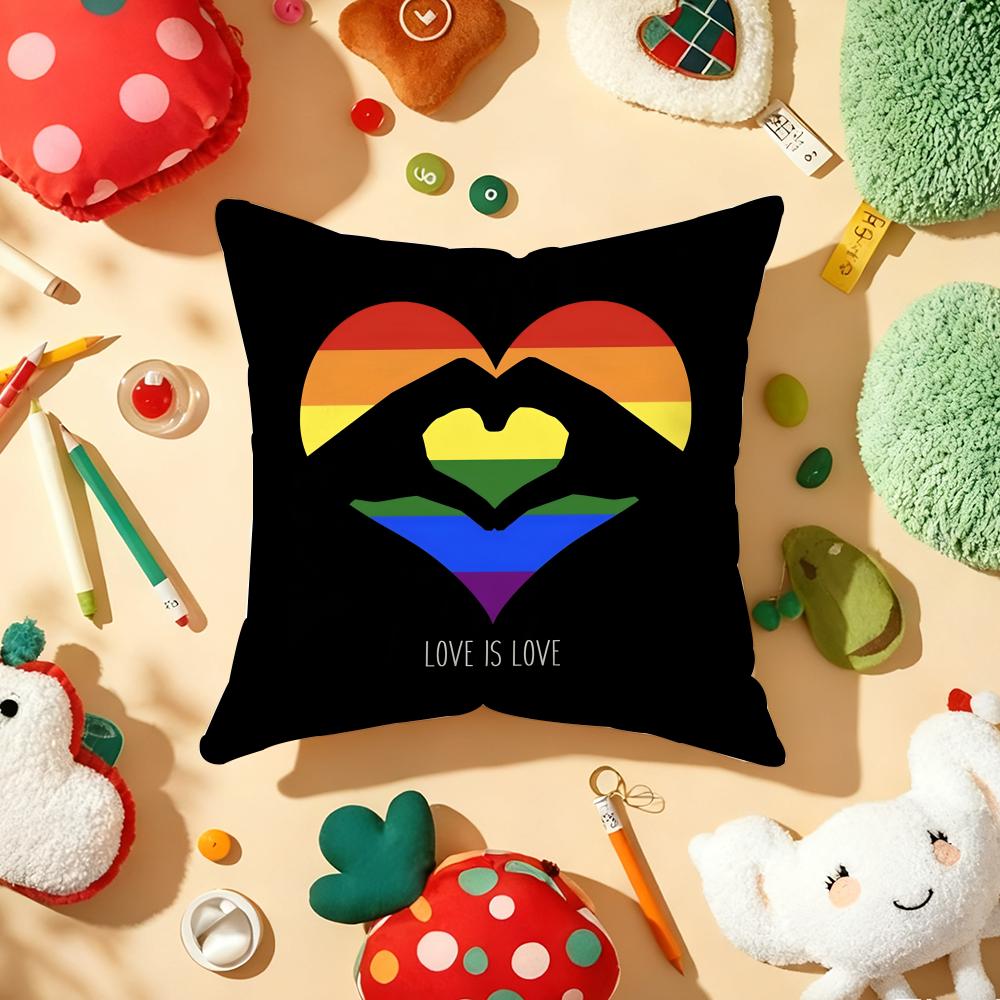 Pride Month Rainbow Cushion Cover Plush Fabric Soft Double-Sided Printed Sofa Warm Winter Home Child Gift Pillow Case