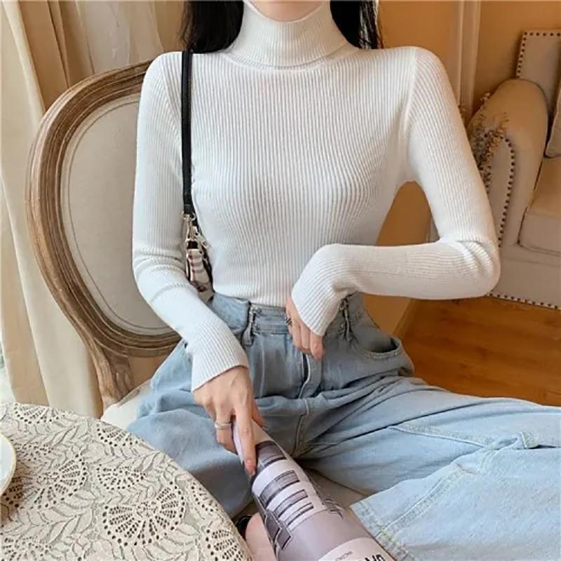 Autumn Winter Sweater Women Turtleneck Sweaters Knitted Jumper Solid Long Sleeve Slim Pullover Sweater Women Korean Fashion Basic Top Clothes