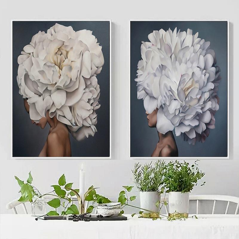 Tuval Boyama Çiçekler Kuş Tüyleri Kadın Soyut Duvar Sanat Baskı Posteri Resim Dekoratif Boyama Oturma Odası Dekorasyon