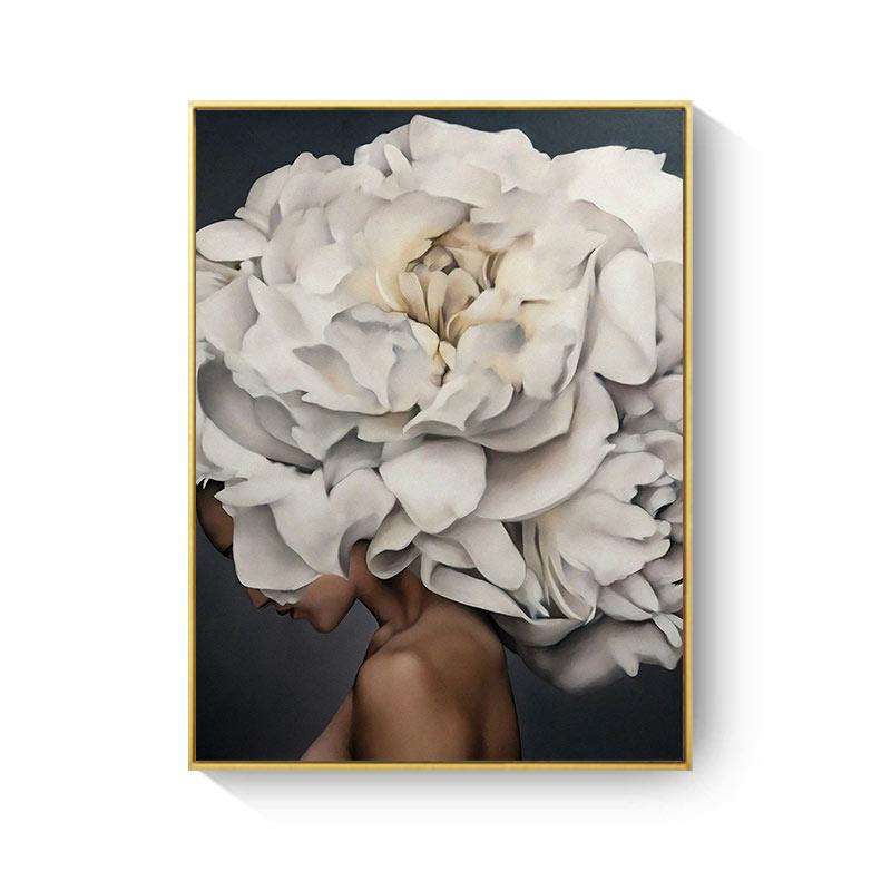 HAOCHU Posters and Prints Flowers Feather Sexy Women Character Canvas Painting Wall Pictures For Living Room Home Decoration