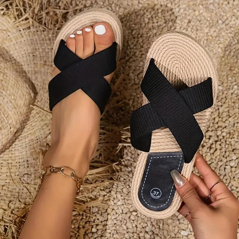 Fashion Women Slippers Open Toe Wedge Slippers 2025 New Retro Anti-slip Sandals Casual Lightweight Flat Shoes Women Home Slides Women