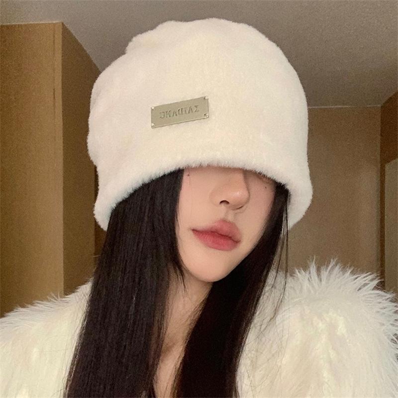 Plüsch Mützen Hüte Für Frauen Winter Warm Einfarbig Baggy Fleece Wolle Skullies Mütze Outdoor Kälteschutz Verdickte Kappen