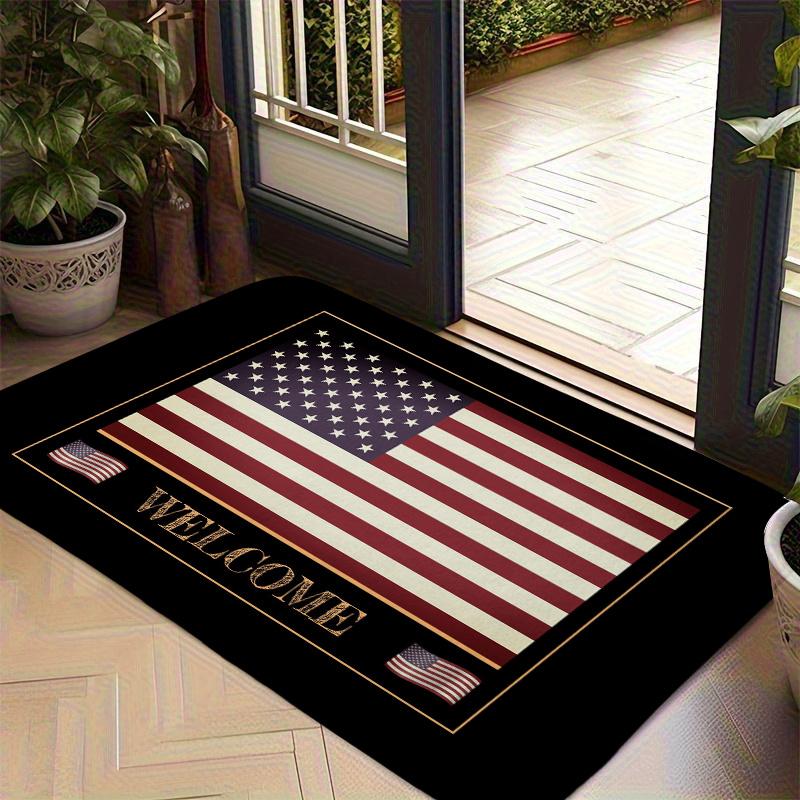 American Flag Welcome Doormat Patriotic USA Stars and Stripes Entrance Rug Classic Non-Slip Welcome Floor Mat for Home Decor