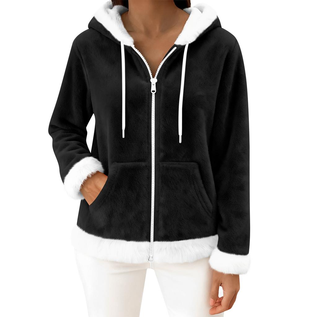 Moteriškas kasdienis madingas ilgomis rankovėmis užsegamas vilnos kardiganas su gobtuvu