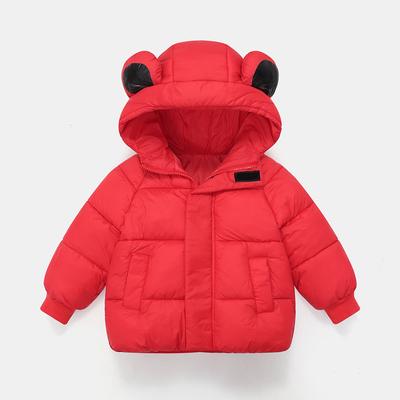 Children's Solid Color Autumn Winter Padded Short Jacket with Cap Thickened Cartoon Warm Outerwear