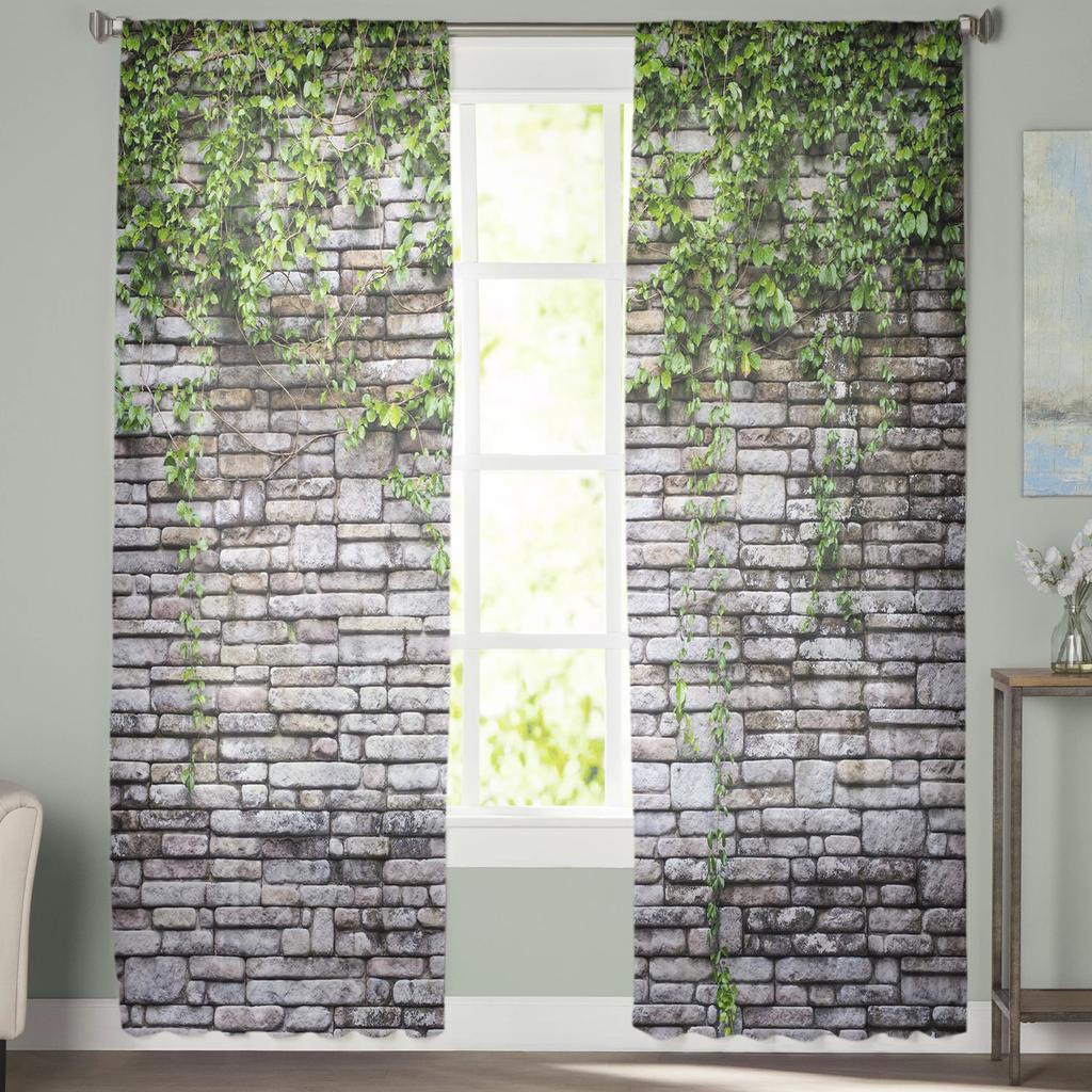 Perete de iederă verde cu plante, stil vintage, tul pentru fereastră transparentă, pentru camera de zi, dormitor, perdele moderne din organza din voile draperii