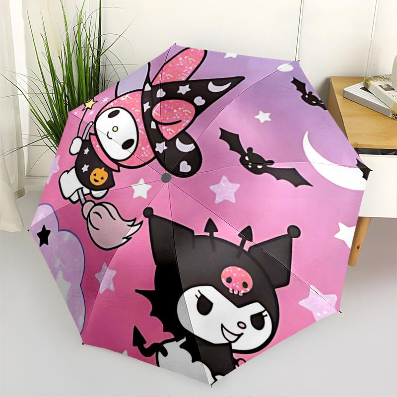 1pc My Melody & Kuromi Halloween Witch & Devil Costumes Automatic Folding Umbrella - Portable Tri-Fold Design with 8-Rib Iron Frame - Perfect Gift for