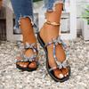 Fashion Plus Size 2025 Summer New Women's Open Toe Slippers Outdoor Mixed Colors Crystal Butterfly Low Heel Sandals Daily Beach Slippers