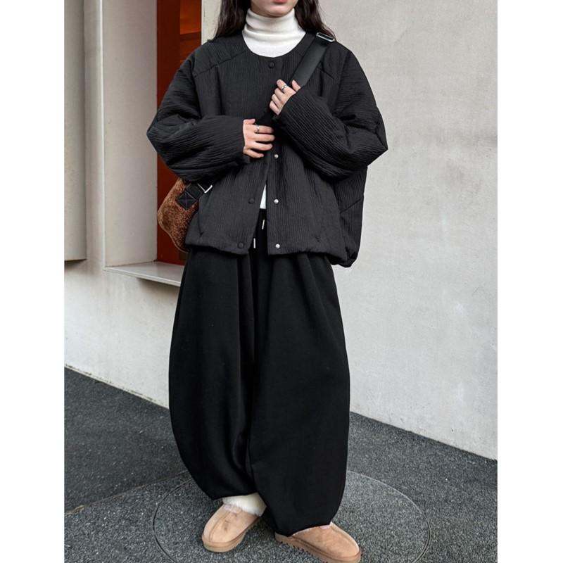 Johnature Einfache lockere lässige Baumwolljacke mit Rundhalsausschnitt und kurzen Ärmeln im koreanischen Stil für Damen, Winter, lässig, warm