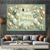 2D Sage Green Gold Happy Birthday Backdrop Banner, 8x6ft Party Background
