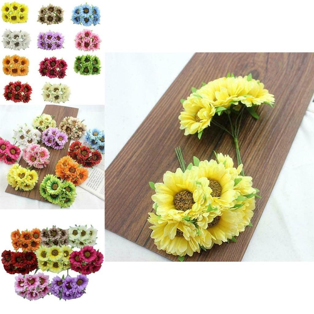 Lush 6pcs Artificial Gerbera Daisy Fake Silk Flower For Beautiful Diy Bridal Bouquets