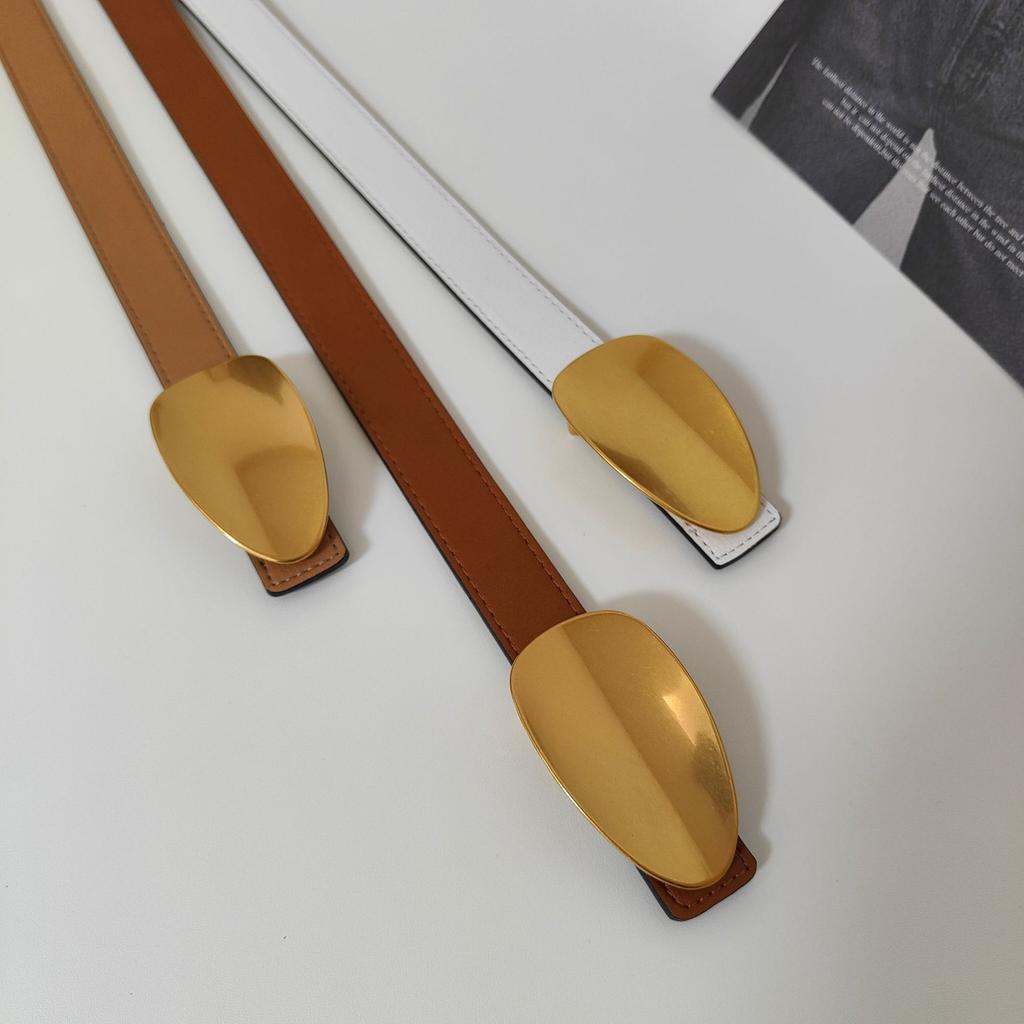 Oval Leather Cowhide Belt For Women, Simple Decorative Trendy Jeans Belt For Women