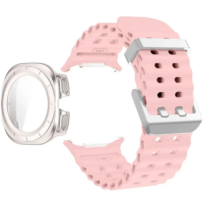 Schutzhülle aus gehärtetem Glas + Armband für Samsung Galaxy Watch Ultra 47mm Silikonarmband für Galaxy Watch Ultra 47mm Armband Schutzhülle