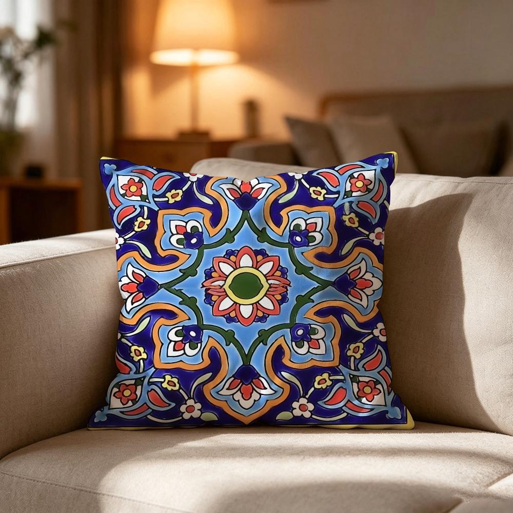 Islamic Tile Pattern Cushion Cover Cushion Cover Soft Washable Pillow Case Multi-Scene For Couch Bed Travel Office Use