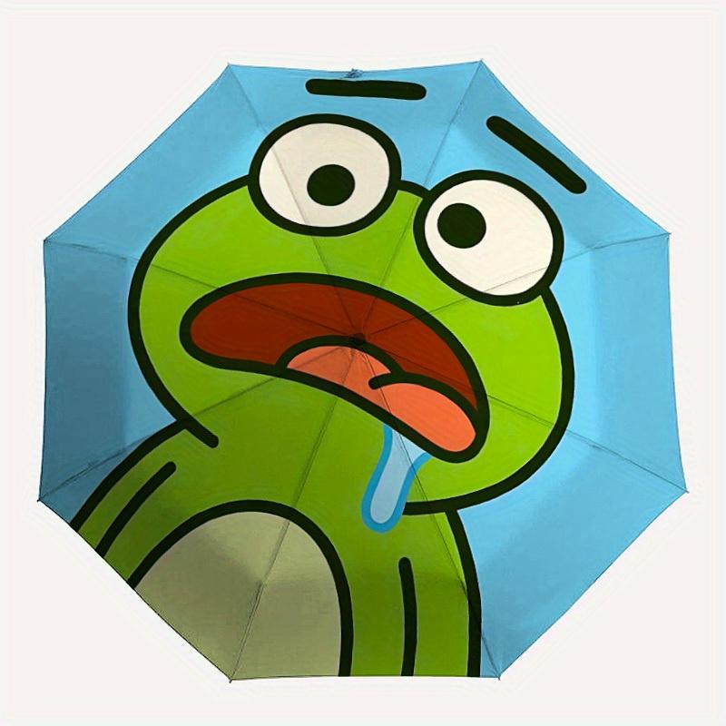 

1pc Froggy Face Automatic Open/Close Umbrella with One-Touch Button, Compact Folding Canopy, Sturdy 8-Rib Windproof Design -017