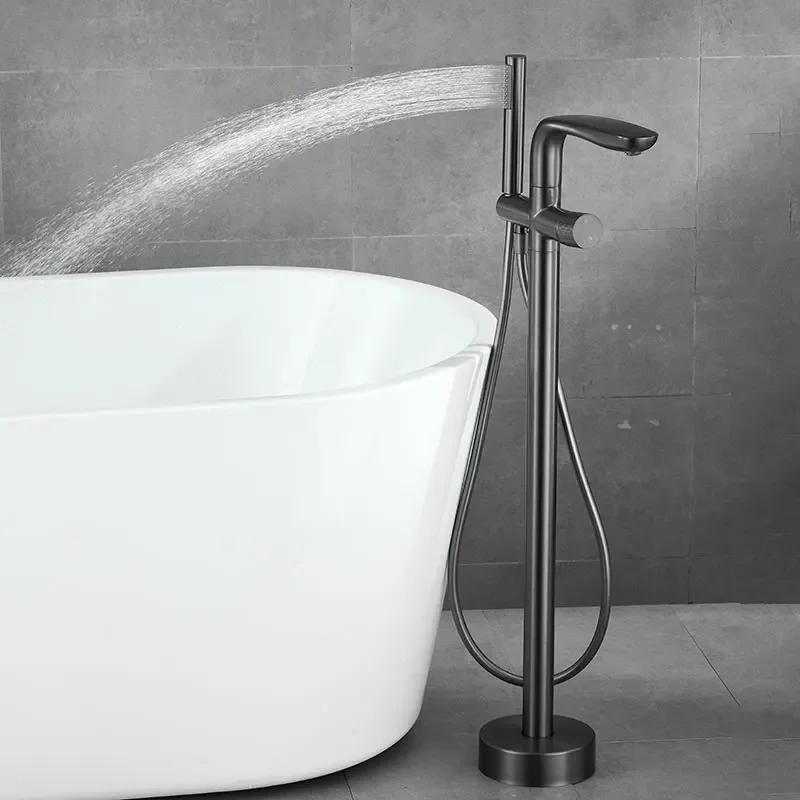 Floor Stand Faucets Brass Single Handle Bathtub Faucet Floor Mounted Shower Mixer Cold And Hot Water Shower Tap with Hand Spray