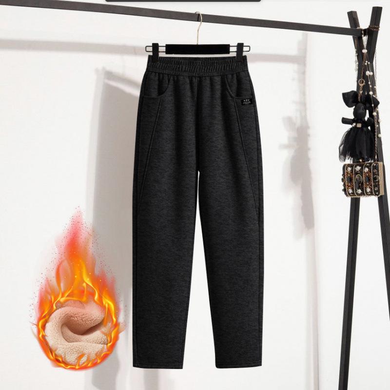 Velvet-Lined High Waist Pants for Middle-Aged Women - Winter Fashion for Shorter Figures