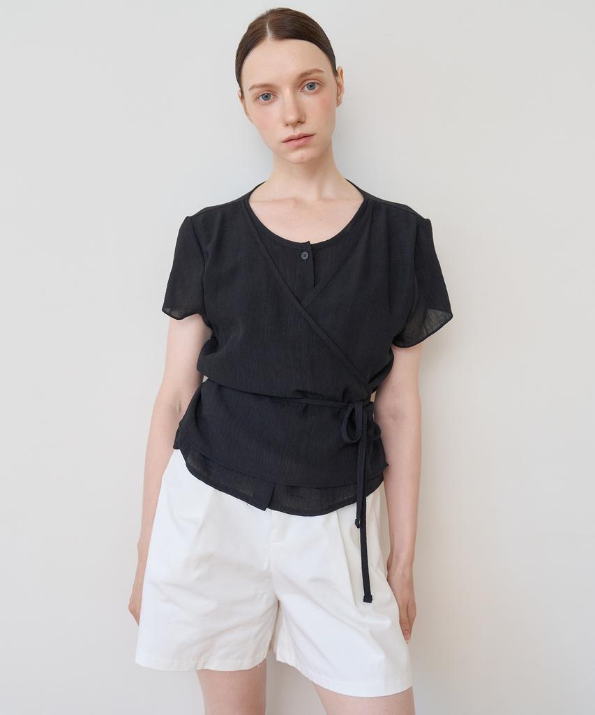 BIBYSEOB See-Through Wrap Half Blouse Black [T52]