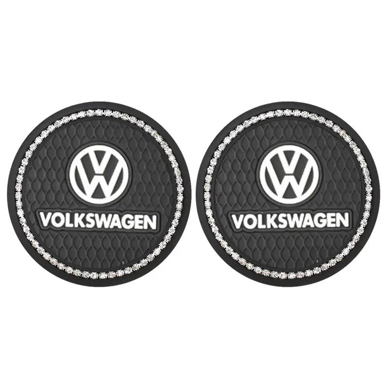 

2026 Hot For Volkswagen VW For Volkswagen GOLF POLO BORA PASSAT Jetta Beetle Tiguan MK7 2pcs Crystal Silica Gel Car Cup Coaster чорний