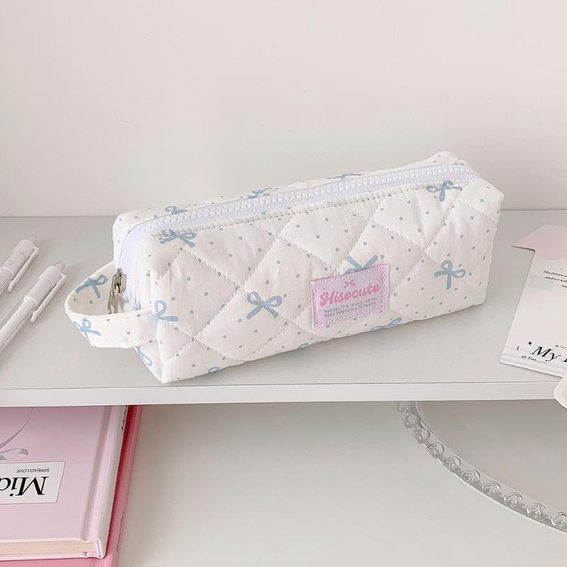 Polka Dots Bow Pencil Bag Large Capacity Multi-Function Stationery Storage for School Office Travel Cosmetic Organizer