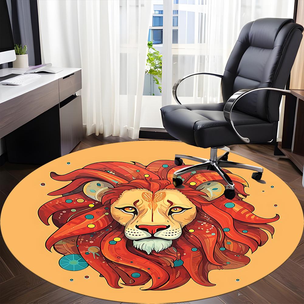 1pc Lion King Office Round Area Rug, Mat Suitable For Office, Under Office Chairs Bedroom Living Room Home Decor, Room Deco