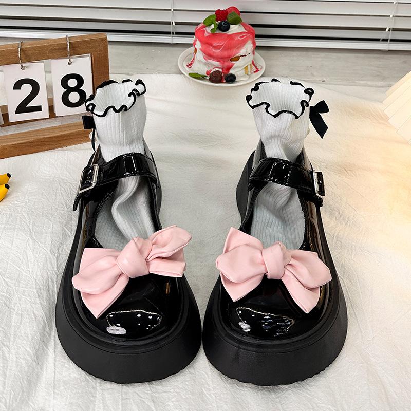 JK Small Leather Shoes Women's Autumn Platform Muffin Bow New Round Head Japanese Lolita Mary Jane Shoes