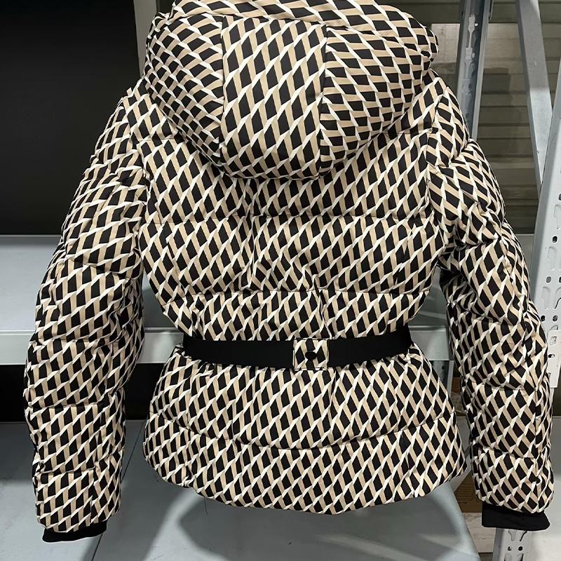 Baumwollmantel Kapuzen-Baumwolljacke Baumwolljacke Damen Warm mit Gürtel Langärmlig Ski Daunen-Baumwolljacke