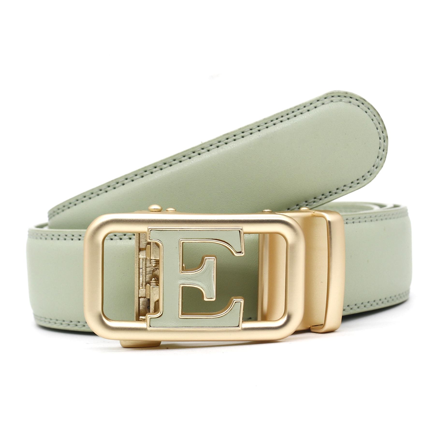 

Men s Genuine Leather Belt with Automatic Letter Buckle - 10 Versatile Colors for Business and Casual Wear 125 cm зелений