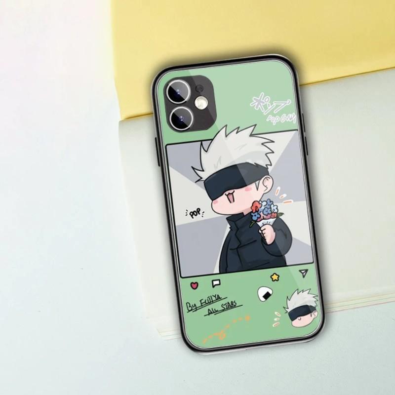 Cartoon Anime Jujutsu Kaisen Phone Case For IPhone 13 12 11 XS X 8 7 6 Plus Mini Pro Max SE 2022 Black PC TPU Glass Phone Cover