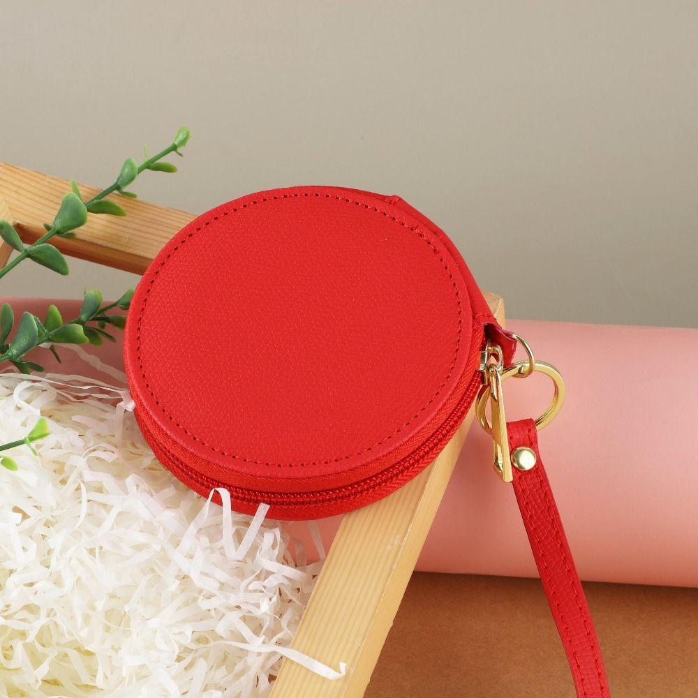 Zipper PU Leather Coin Purse Bag Pendant Keychain Small Storage Bag Round Wallet  Bag Pendant Decor