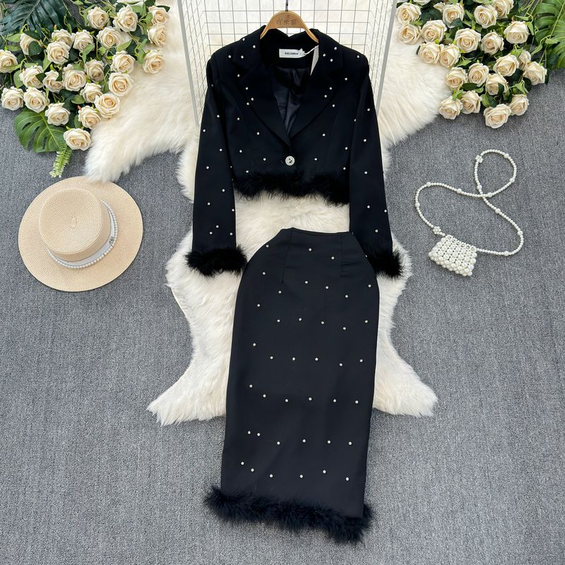 

Accessible Luxury Exquisite Rhinestone Skirt Women s Summer Suit Outwear Black M