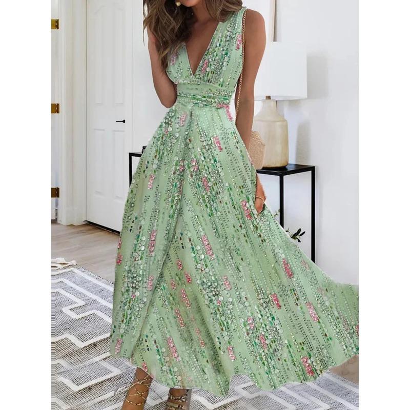 

YYFS женские модные летние весенние повседневные платья без рукавов с v-образным вырезом и цветочным узором XXXL