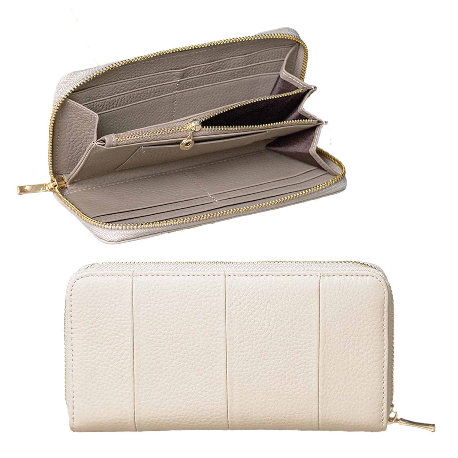 

[SUMIME] Two-Tone Long Wallet for Women, Genuine Leather, Round Zipper, Dual-Layer Construction, M-Shaped Coin Purse, 10 Card Slots, Passport