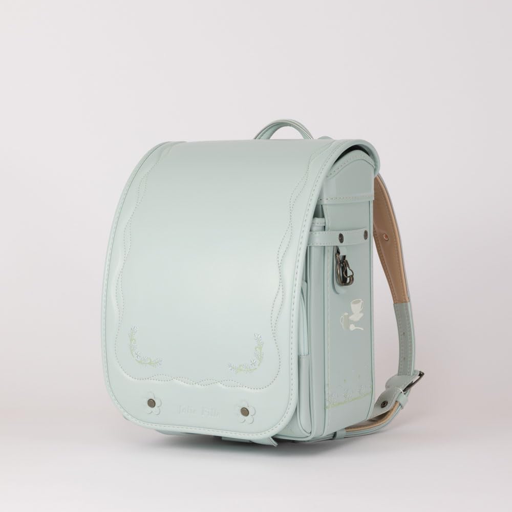 QNORQ Jolie Fille School Herb Green Made in Mira Kuru Secure Opening Round Fits A4 Flat Clarino Synthetic Backpack, (2026 Model, Japan, 6-Year