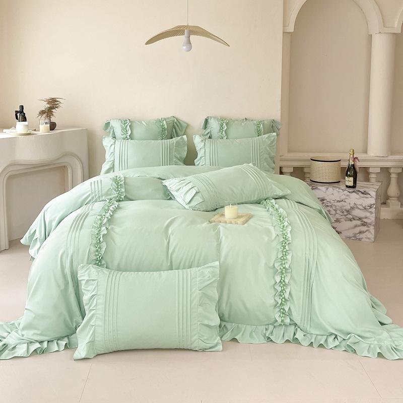 French Style Four-Season Model, White 100 Washed Cotton Lace Four-Piece Set, Quilt Cover, Polished Sheets, Cream Wind 4Ins Wind