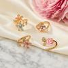 4Pcs/Set Adjustable Ring Set, Pink Flower Multi-Petal Design Finger Ring, Stackable Multi-piece Ring Set for Jewelry Gift