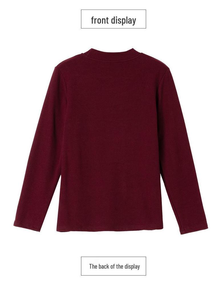 Velvet Semi-High Neck Long Sleeve Women's Plus Size Autumn T-Shirt