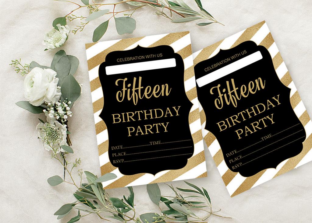 Darling Souvenir Einladungskarte zum Geburtstag, schwarz, druckbar, elegant, zum Ausfüllen oder Beschreiben, Party-Einladungen, 28 Stück, 12,7 x 17,8 cm