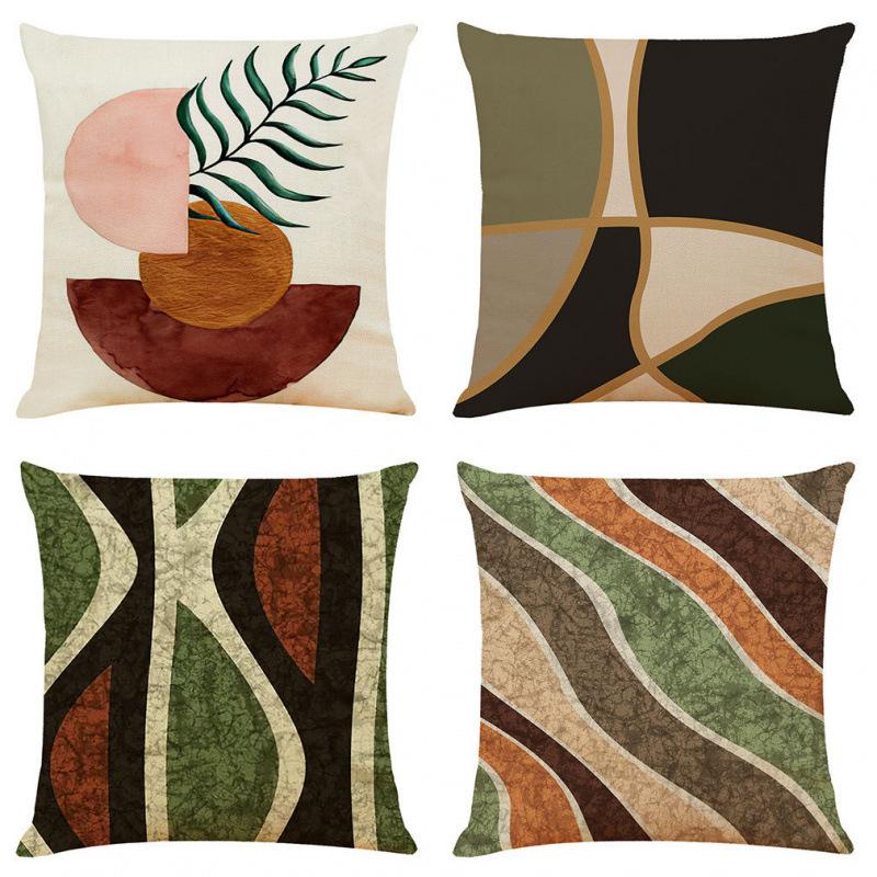 Popular Linen Pillowcase Abstract Geometric Sofa Cushion Cotton Linen Car Pillow