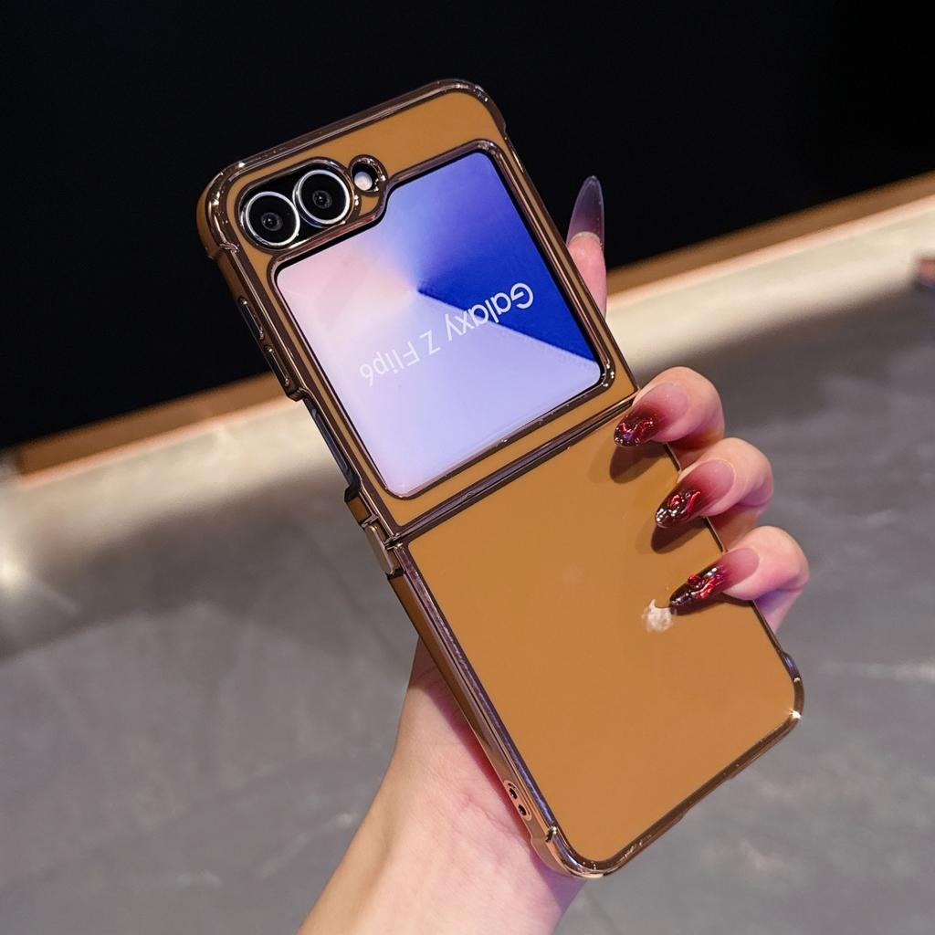 Fashion Plating Airbag Glossy Silicone Phone Case For Samsung Galaxy Z Flip 7 FE 6 5 Electroplated Bright Shockproof Armor Cover
