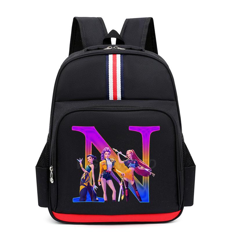 College Style Trend 26 Letter Printing Anime Cartoon Large Capacity Burden Reduction Backpack Casual Student School Bag