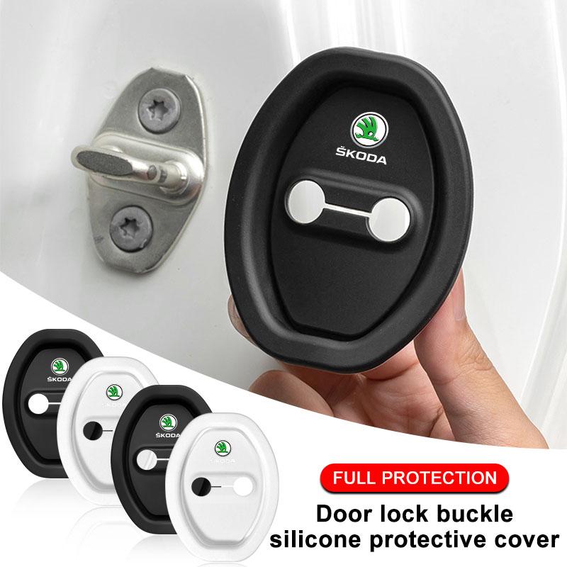 4Pcs Car Door Stopper Cover Door Lock Protective Covers For Skoda Octavia Superb Rapid Kodiaq Karoq Fabia Kamiq Roomster Citigo